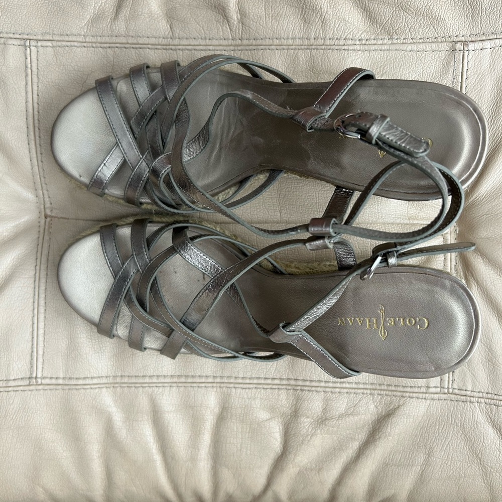 EUC Cole Haan Silver Wedge Sandals. Size: 8.5